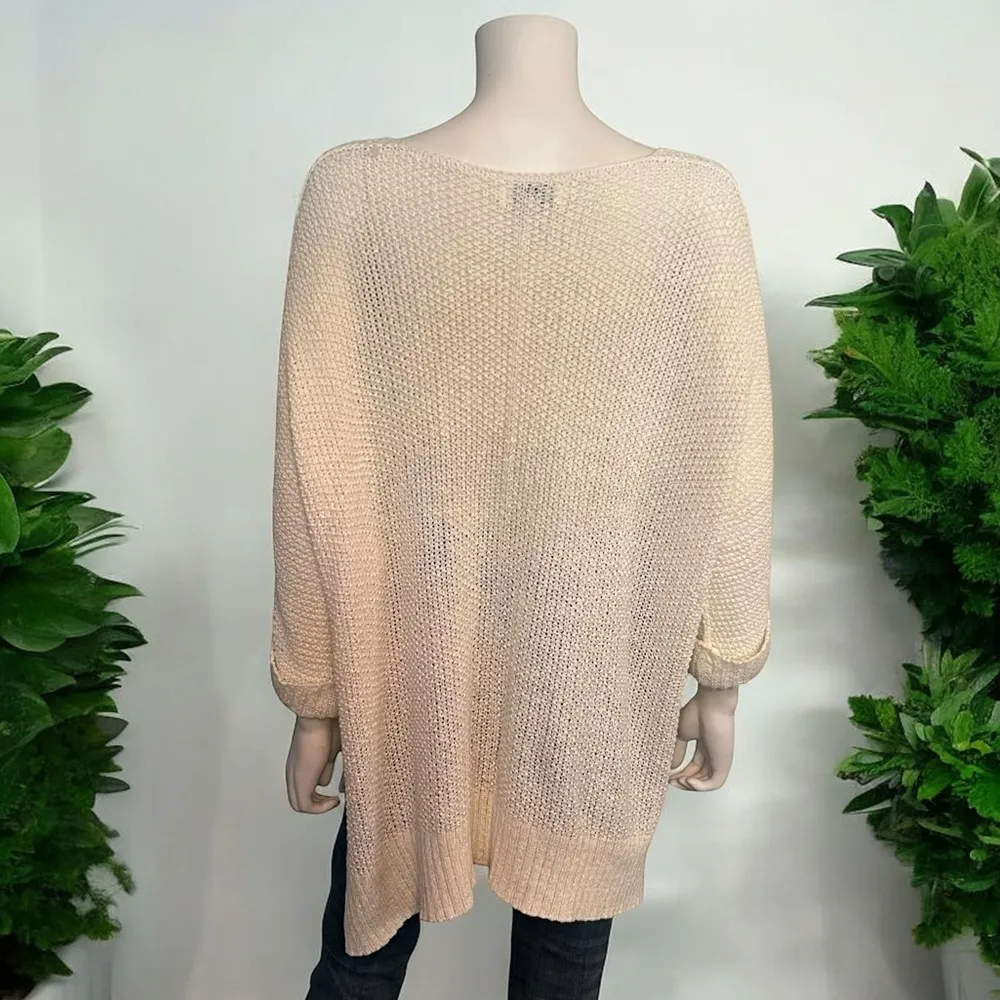 She + Sky Cream Knit Oversized Slouchy V Neck Sweater Boho Tunic Top One Size - Image 3
