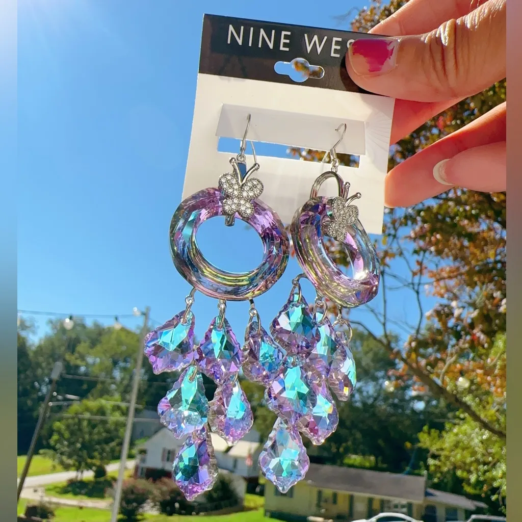 Nine West blue purple tone crystal transparent drop 925 sterling silver Earring - Image 2