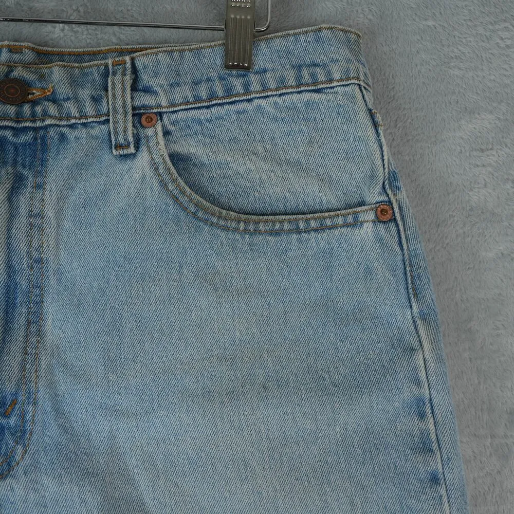 Vtg 95' Levis 555 Shorts Mens Womens 33x6 Blue Cut Off Raw Hem Bootie Hot Pants - Image 4