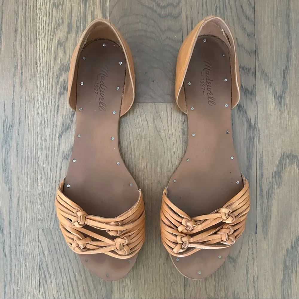 Madewell Knotted Flat Open Toed Leather Sandal in Castle Brown Tan Size 9 - Image 3