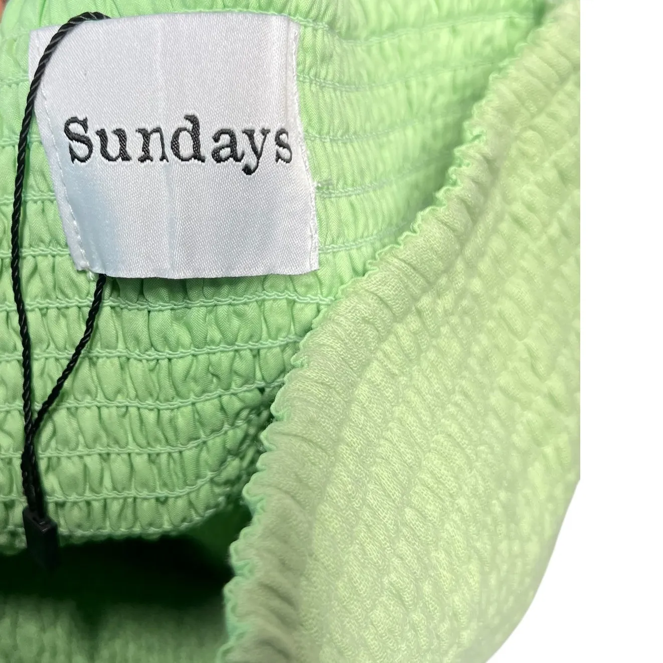 Sundays Micro‎ Mini Dress Strapless Smocked Cotton Gauze Green Size Small - Image 9