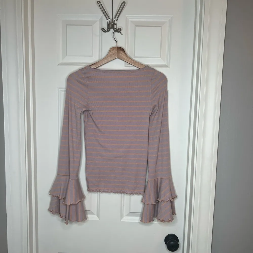 We The Free / Free People Good Find Striped Bell Sleeve Lettuce Hem Blouse - Image 7