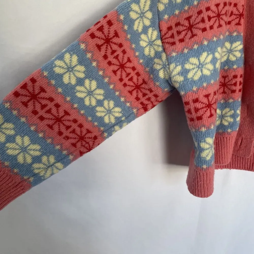 Cotton-On pink blue white nordic style cardigan buttons snowflake warm small - Image 4