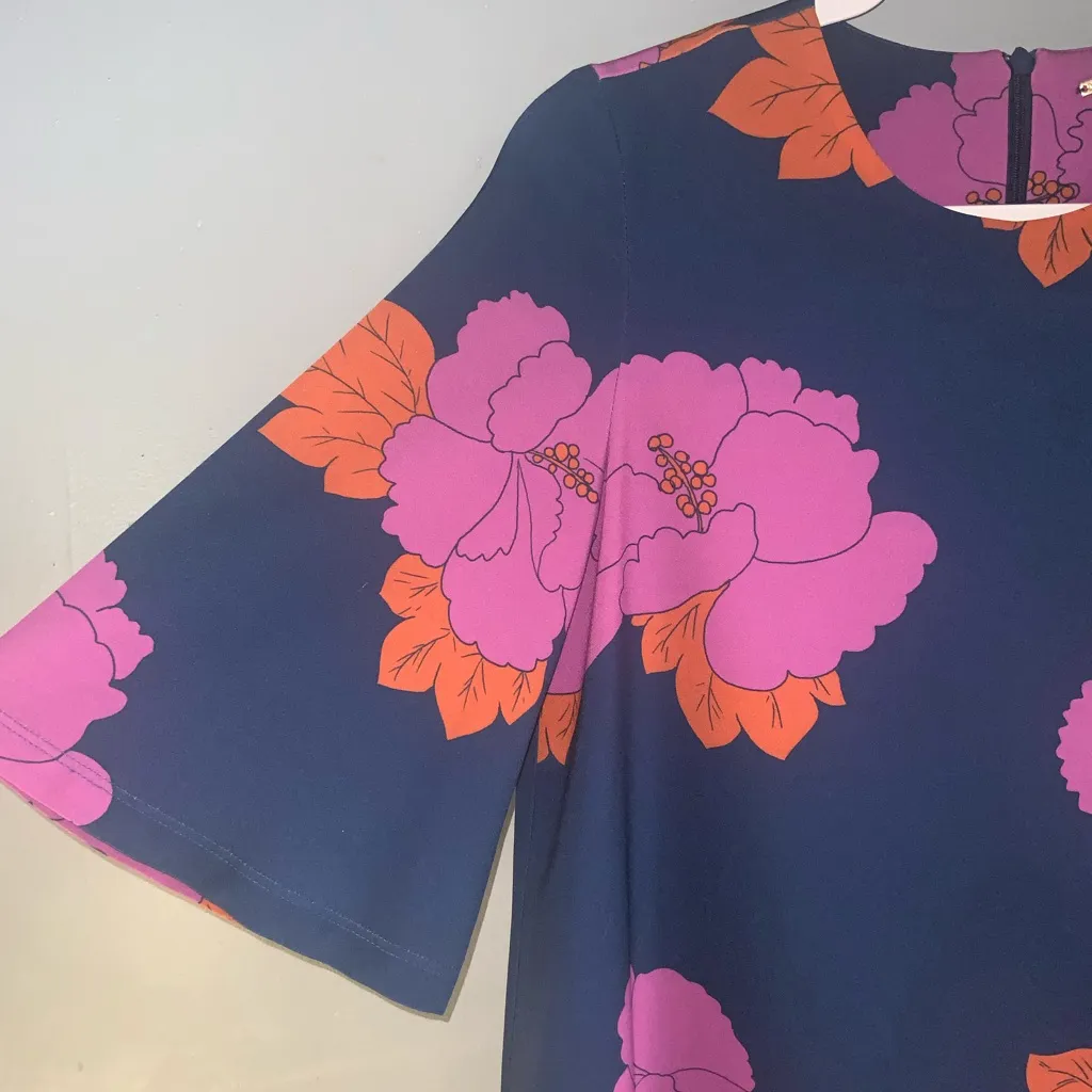 Dodo Bar Or Navy Lilac Orange Tunic Floral Design 1/2 Sleeve Contemporary M Blue Size M - Image 4