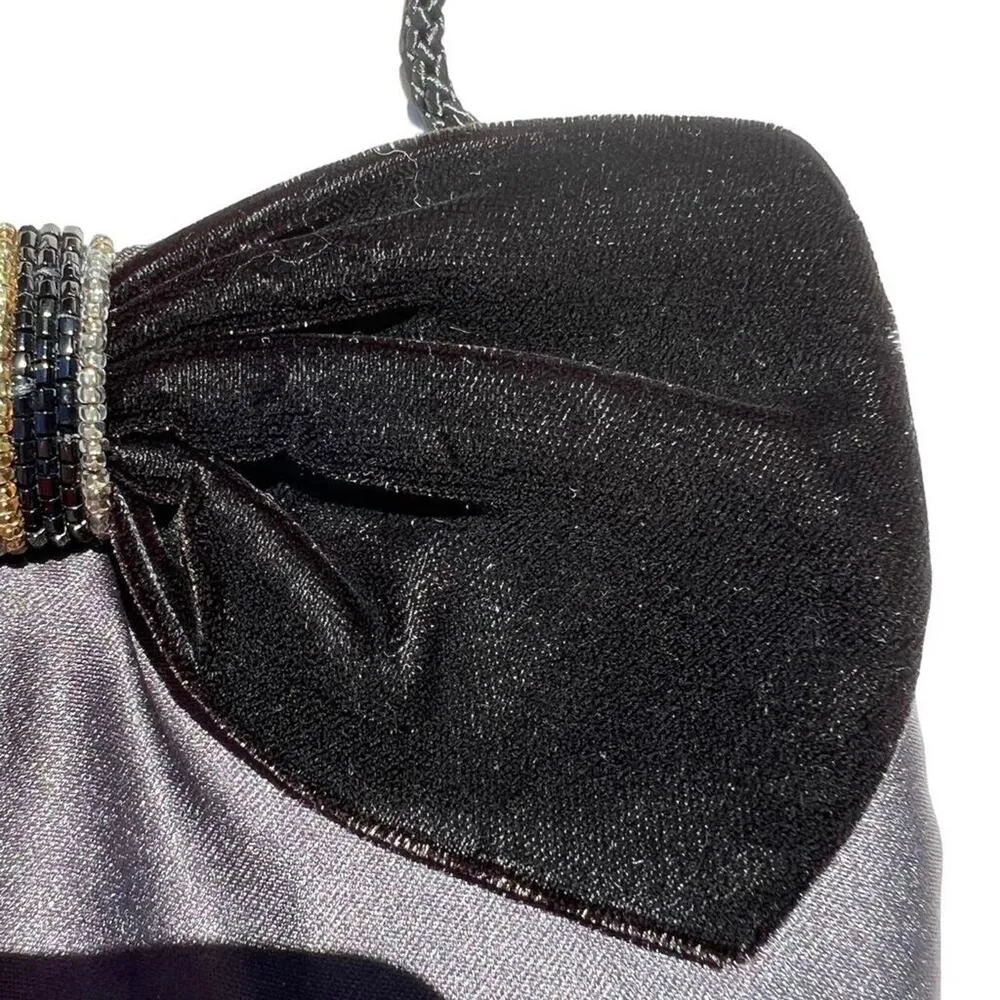 Vintage Avon Evening Bag Velvet and Beaded Bow with Braided Strap Black Formal - Image 4