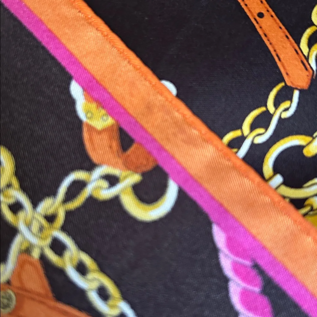 Talbots Brown/Orange/Pink Silk Chain Print Scarf Pink - Image 5