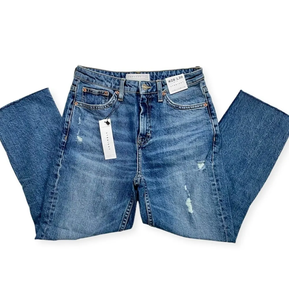 NWT Topshop High Waisted Straight Leg Distressed Jeans - Image 2