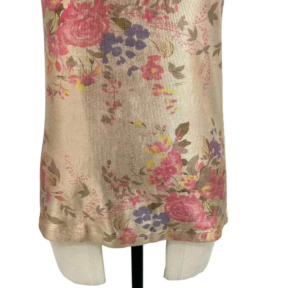 MY TWIN‎ TWINSET Rose Gold Floral Print Ribbed Tank Top Size Large Pink - Image 5