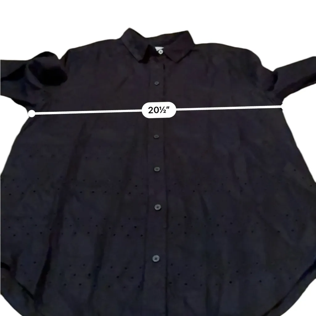 Everlane The Linen Eyelet Relaxed Long Sleeve Button Down Shirt in Black‎ Sz 6 - Image 8