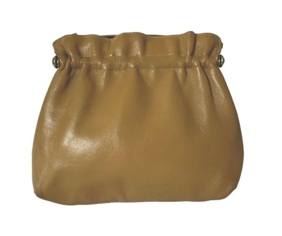 Midcentury Camel Leather Chain Strap Kisslock Purse Bag Tan - Image 3