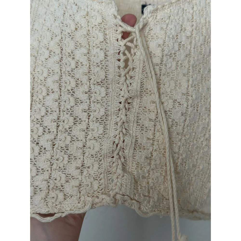 Cute American Eagle CS Boho Chic Cream Knit Crochet Smocked Tank Top Corset Size XS - Image 5