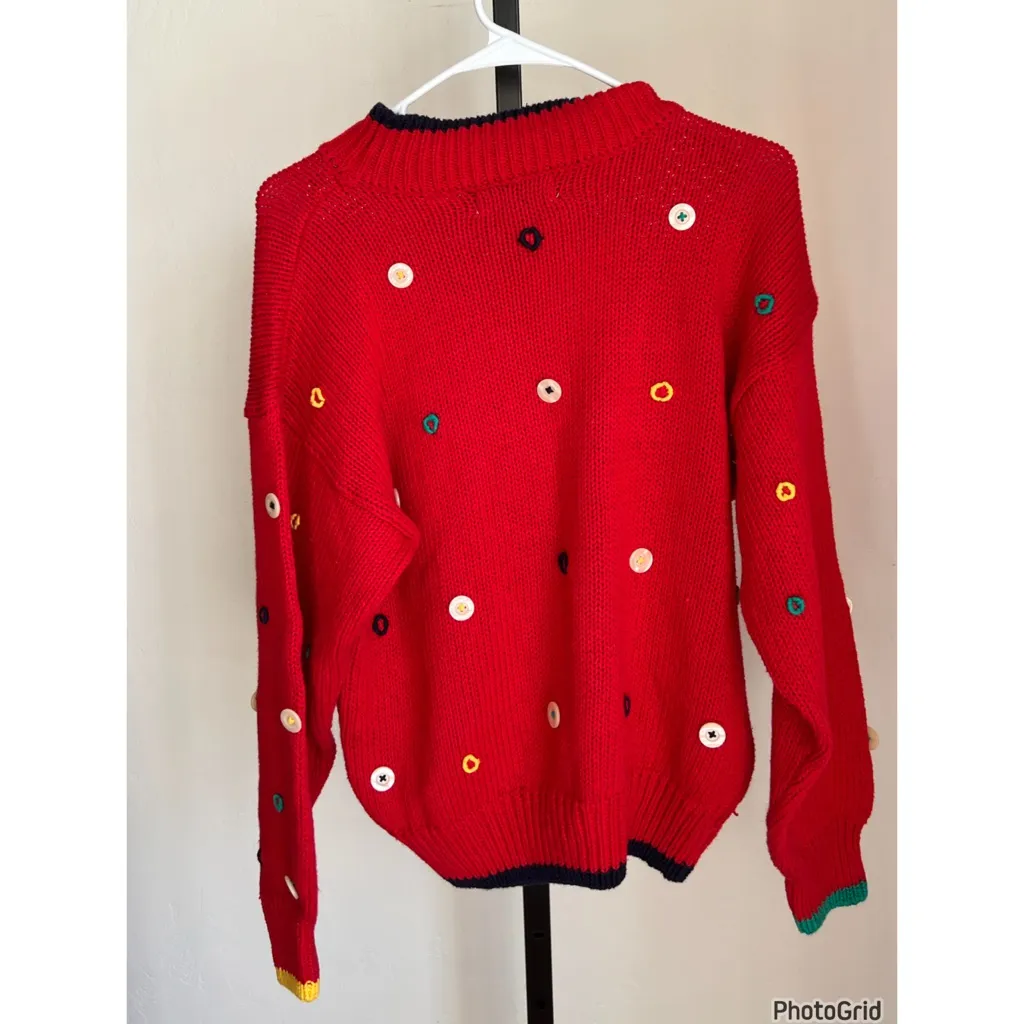 Club Sportif De Paris Red Button Sweater Medium Vintage 80s / 90s - Image 3