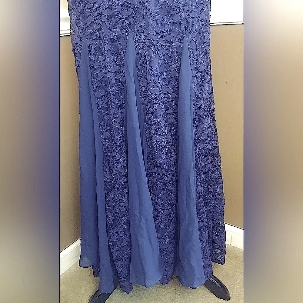 Navy Blue Lace Mermaid Godet Hem Maxi Dress Formal Gown by - Image 5