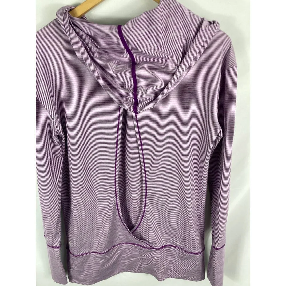 Zella Purple Stripe Open Back Activewear Hoodie Size Small - Image 4