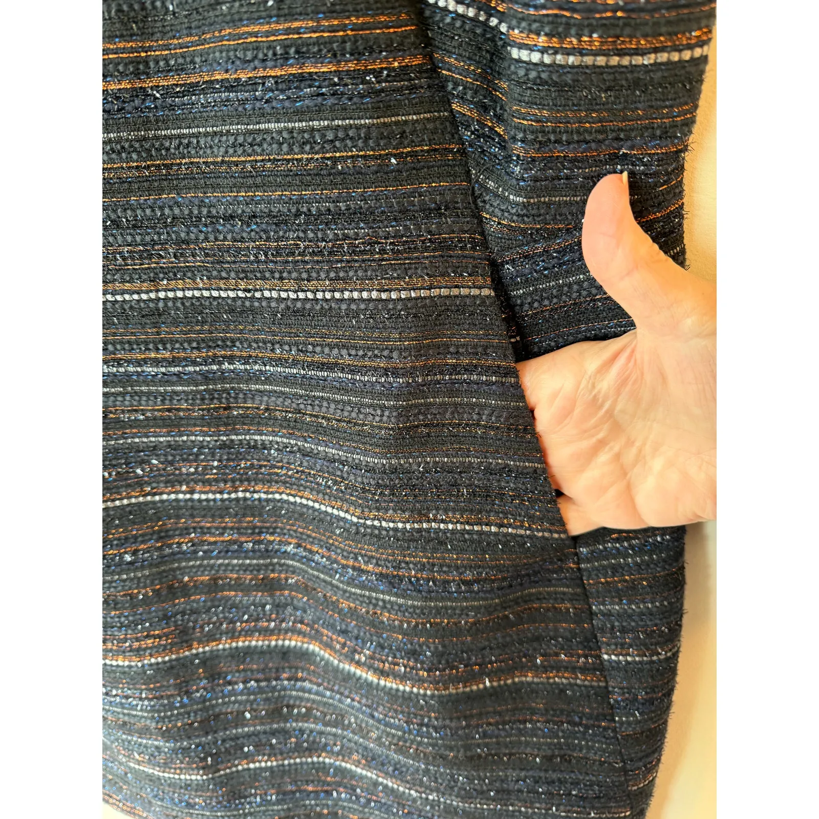 Anthropologie Greenwich & Mews Shift Dress Women 6P Black Stripe Jacquard Collar - Image 3