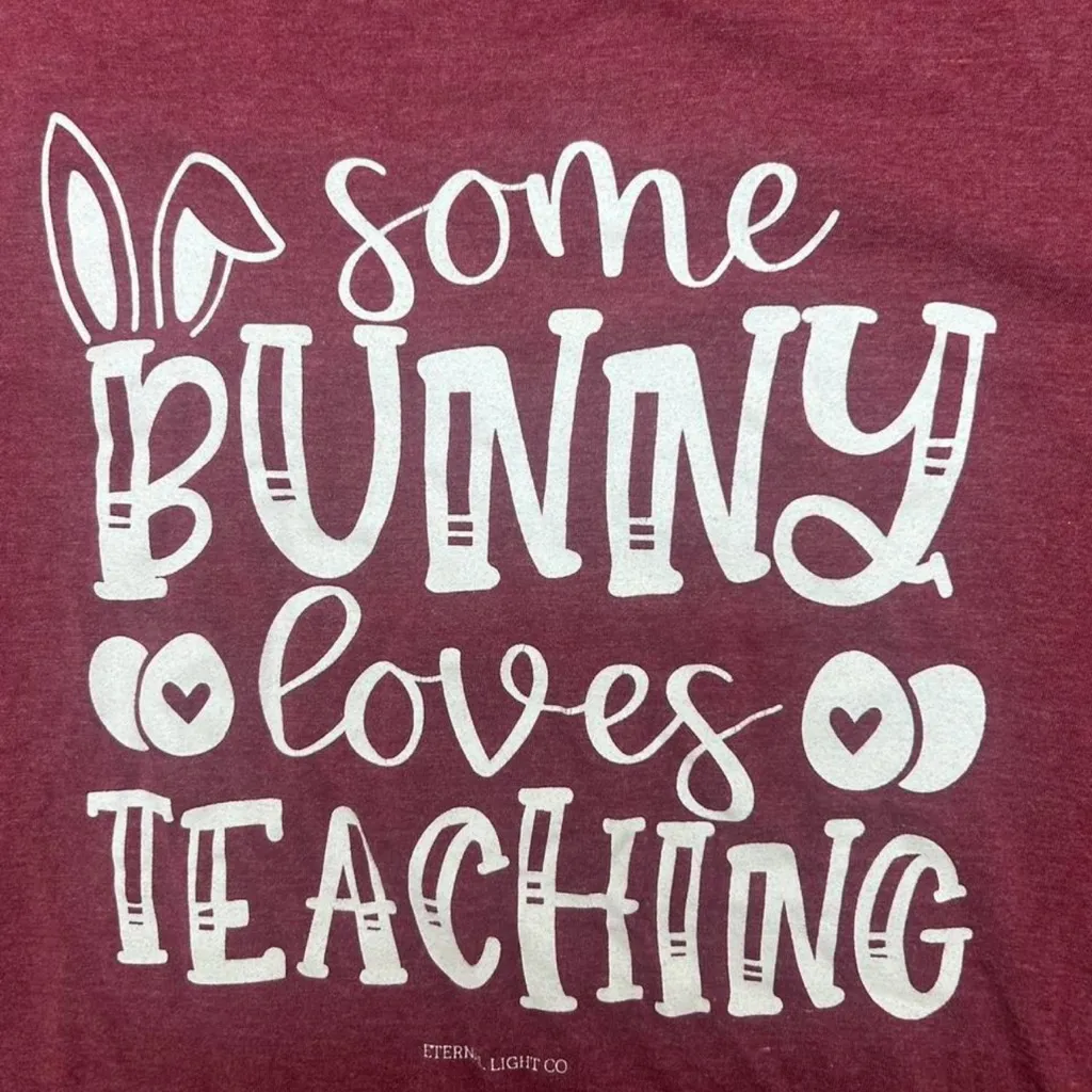 Burgundy “Some Bunny Loves Teaching” Graphic Tee Medium Purple - Image 2