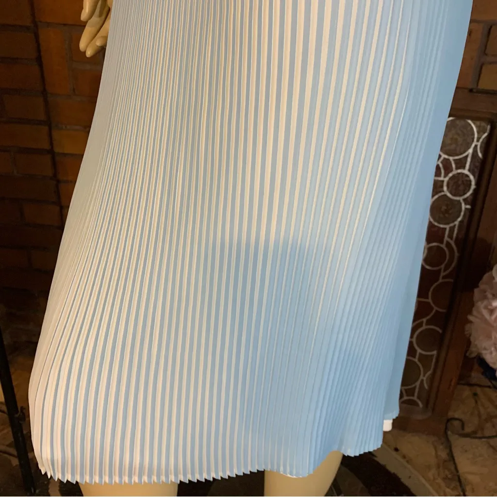 VINTAGE VICKI WAYNE BABY BLUE & WHITE ACCORDION PLEAT ELASTIC WAIST SKIRT (XL) - Image 5