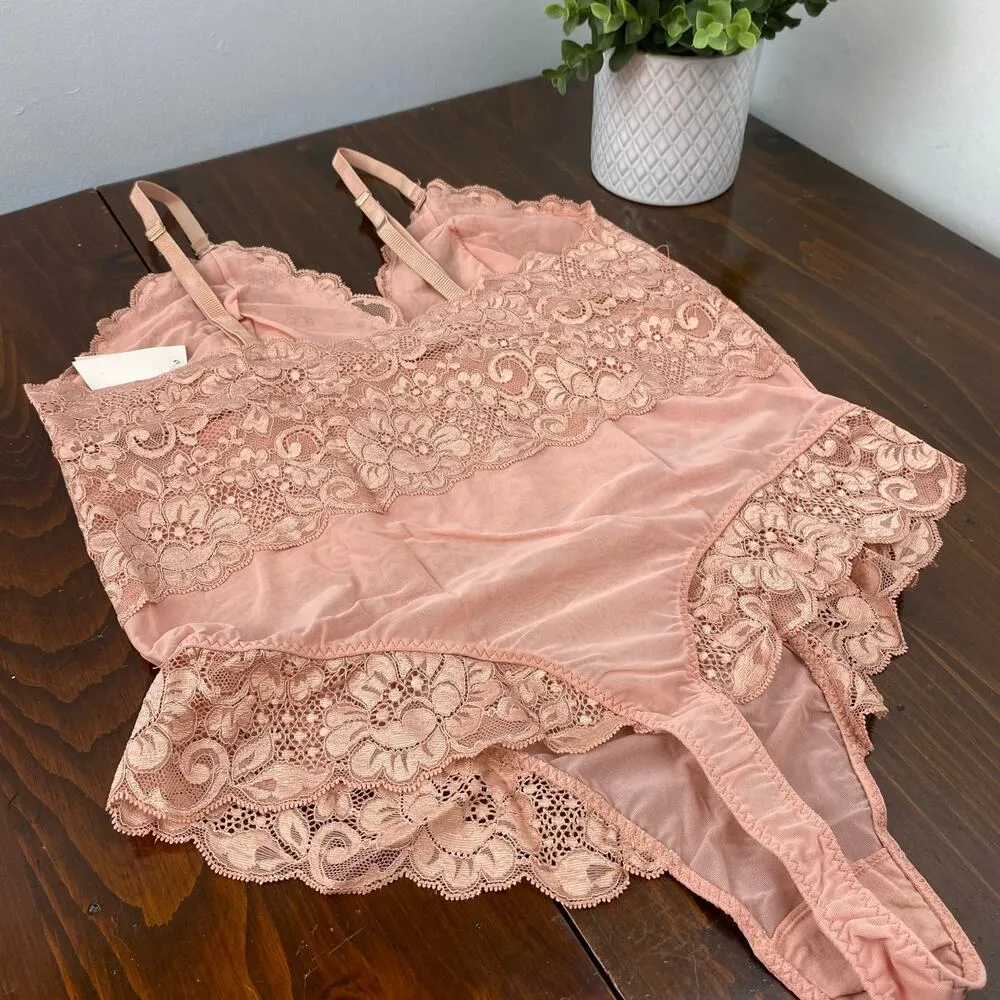NEW Free People HAH Smarty Pants Bodysuit Lace Large Hot As Hell Copper Rose - Image 9