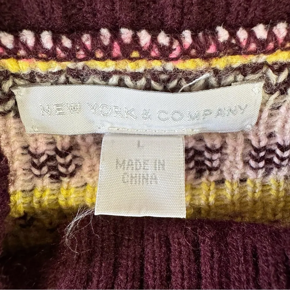 Multicolor Fair Isle Apres Sweater Mock Neck Tunic New York & Company Cabincore Size L - Image 8