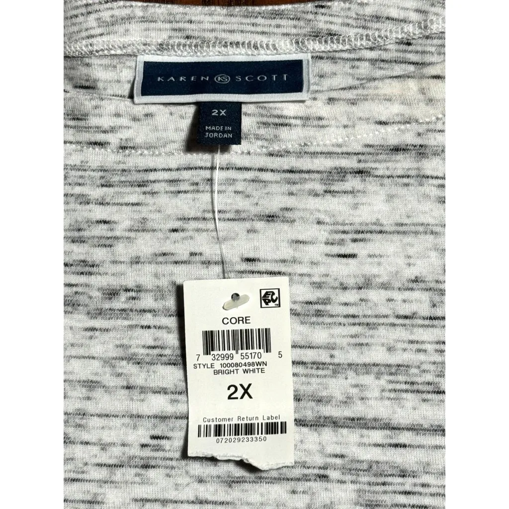 NEW Karen Scott Blouse Plus Sz 2x Cotton Blend Boatneck Knit Top Summer White - Image 5