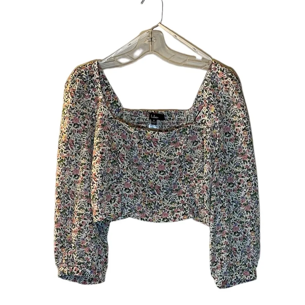 Lulus NWT Even Sweeter White Floral Print Three-Quarter Sleeve Crop Top Size Med - Image 11