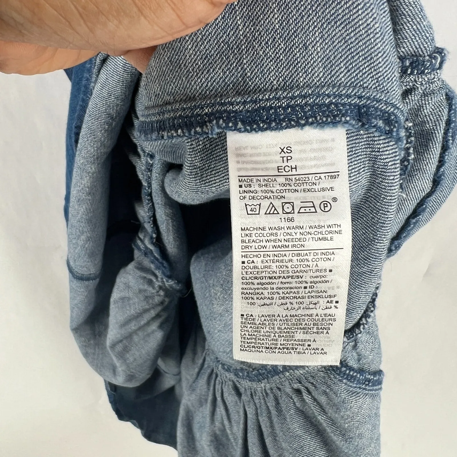 Old Navy Maxi Dress Womens XS Blue Denim Cotton Split Neck Short Puff Sleeve - Image 9