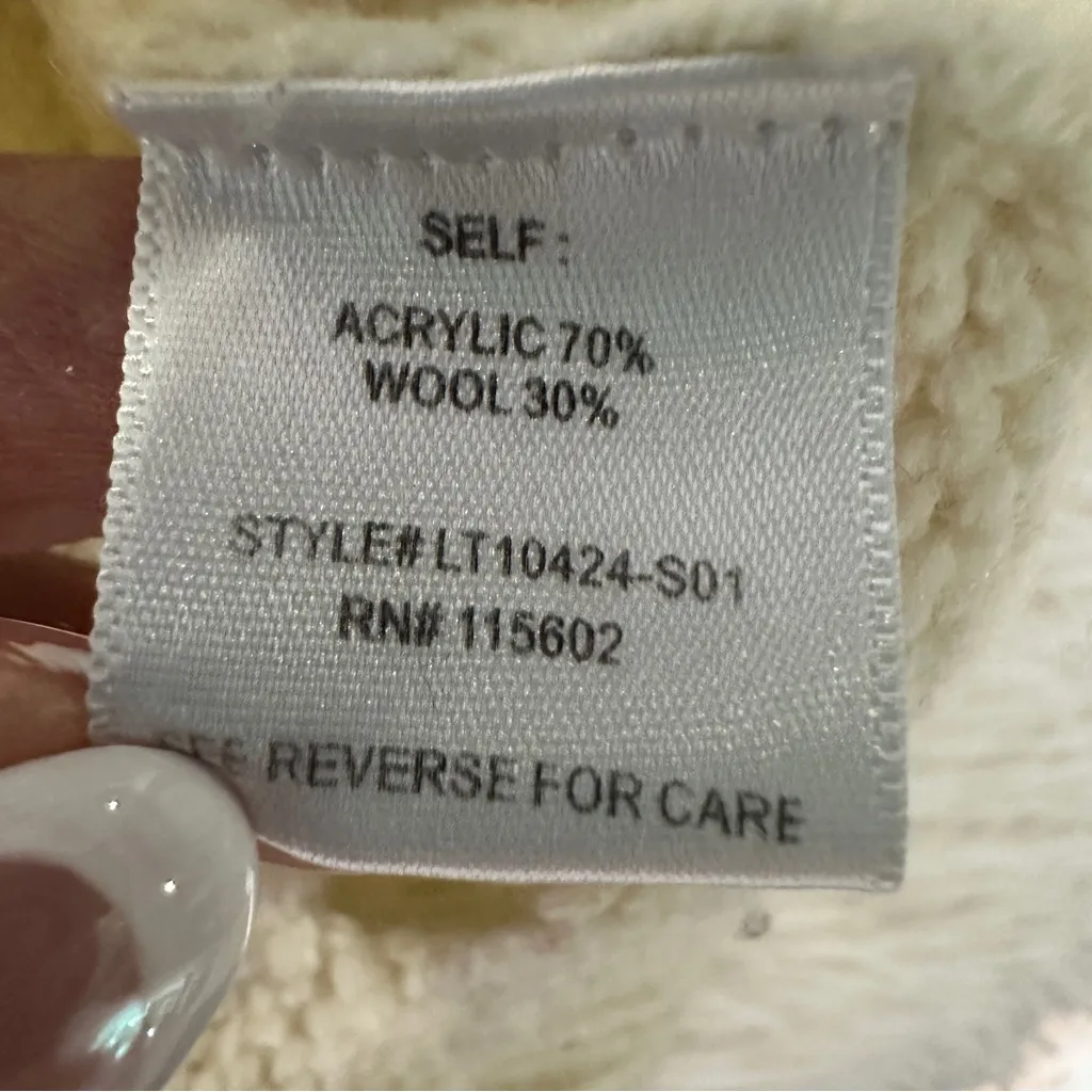 Lush Open Knit Striped Sweater S Soft Cream & Charcoal Coastal Grandma Pullover - Image 9