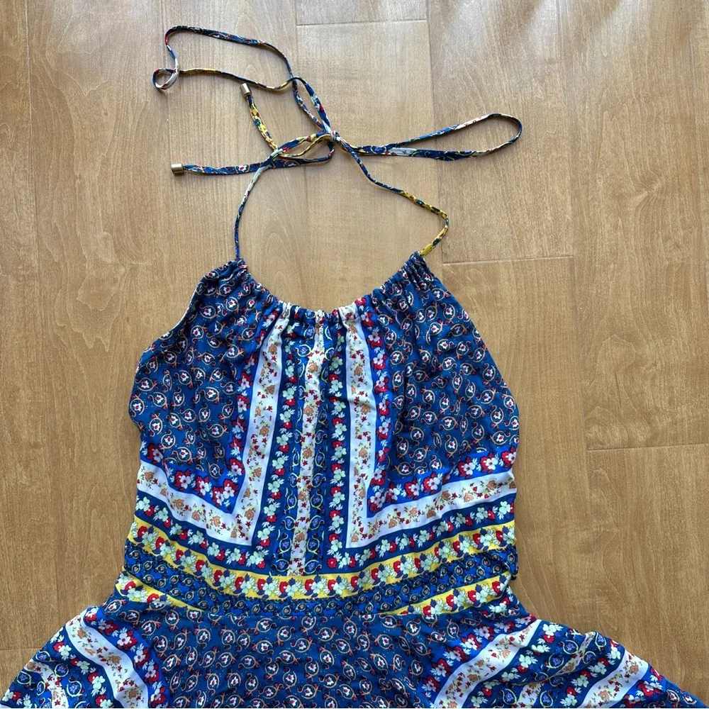 roberio sampaio Halter Mixed Paisley Print Kitschy Floral Dress, Size Medium Blue - Image 2