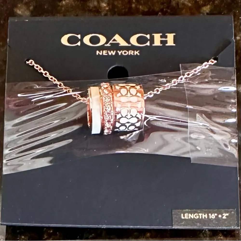 NWT Authentic Coach Rondell 3-Ring Circle Motif Necklace; Rose Gold/White - Image 5