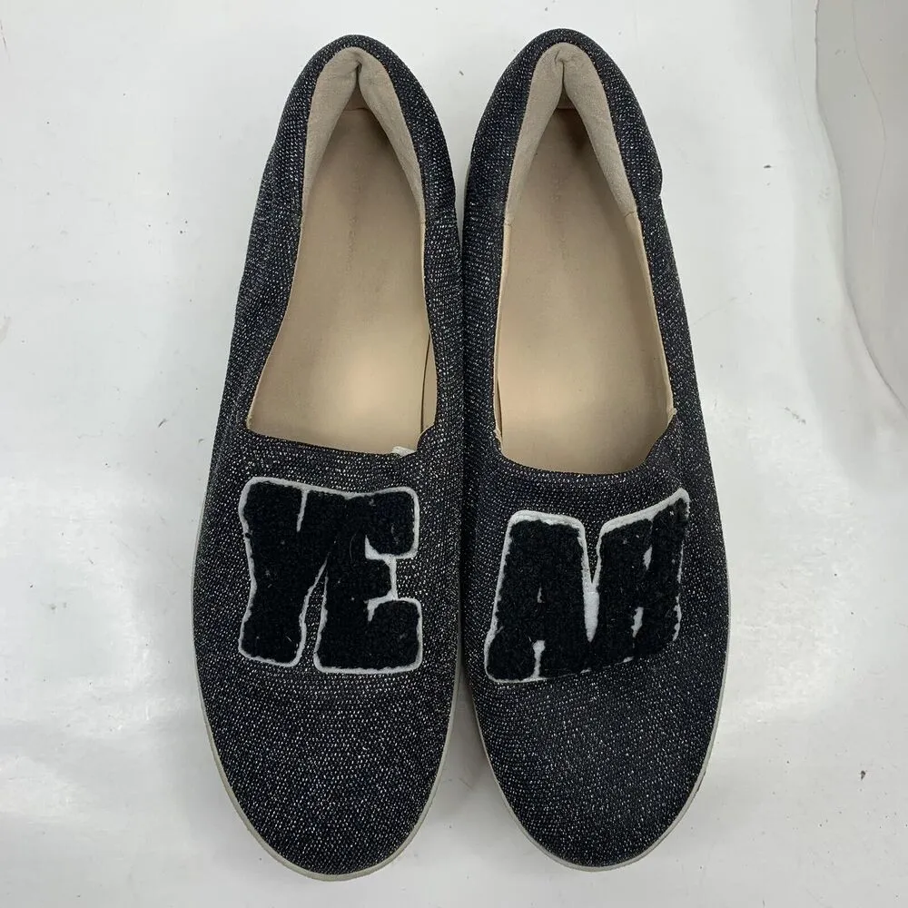 Zara Woman Size 9 Sneakers YEAH Slip On Black Metallic Platform Canvas Casual - Image 6