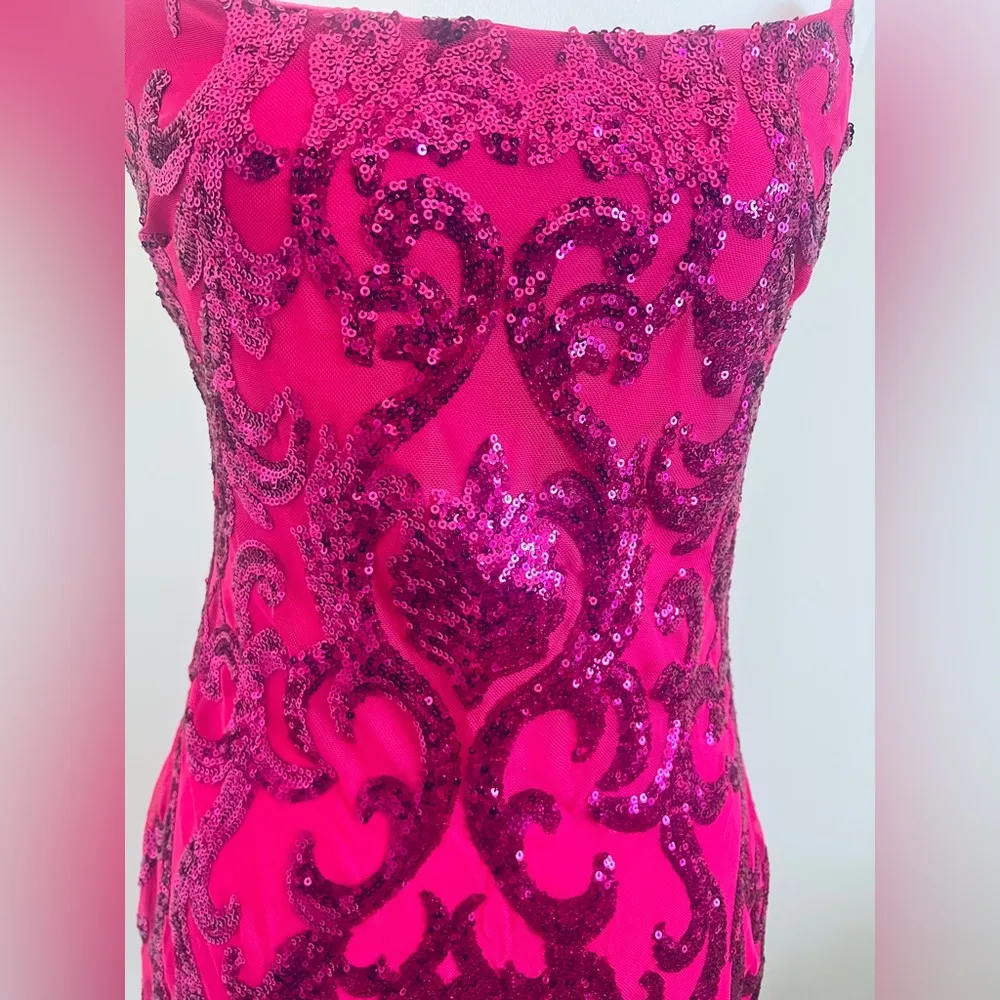 B Darlin Pink sequined Bodycon Dress with Spaghetti Straps for Prom - Image 3