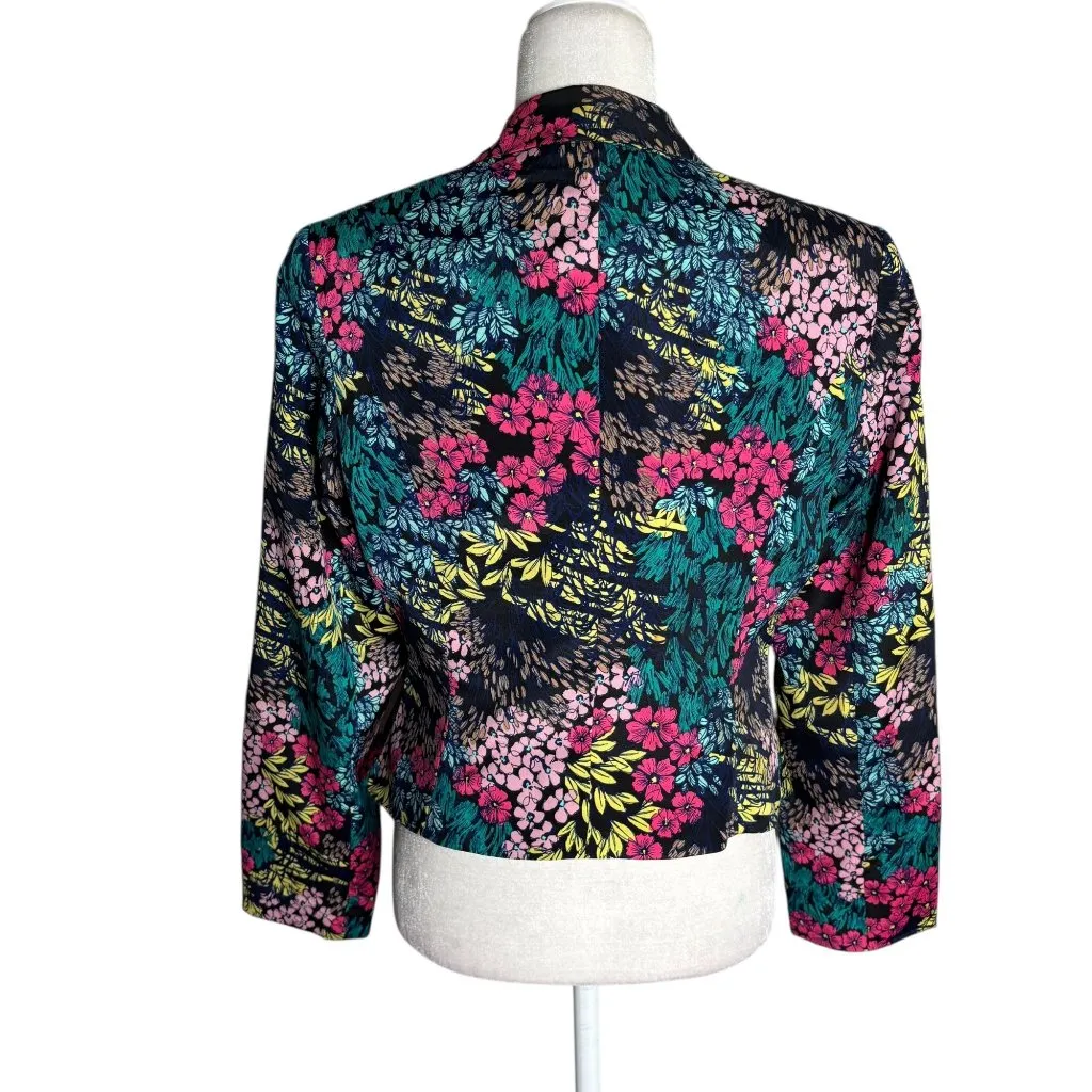 Bisou Bisou  Floral Blazer Jacket Large Black Hook Eye Closure Shoulder Pads - Image 4