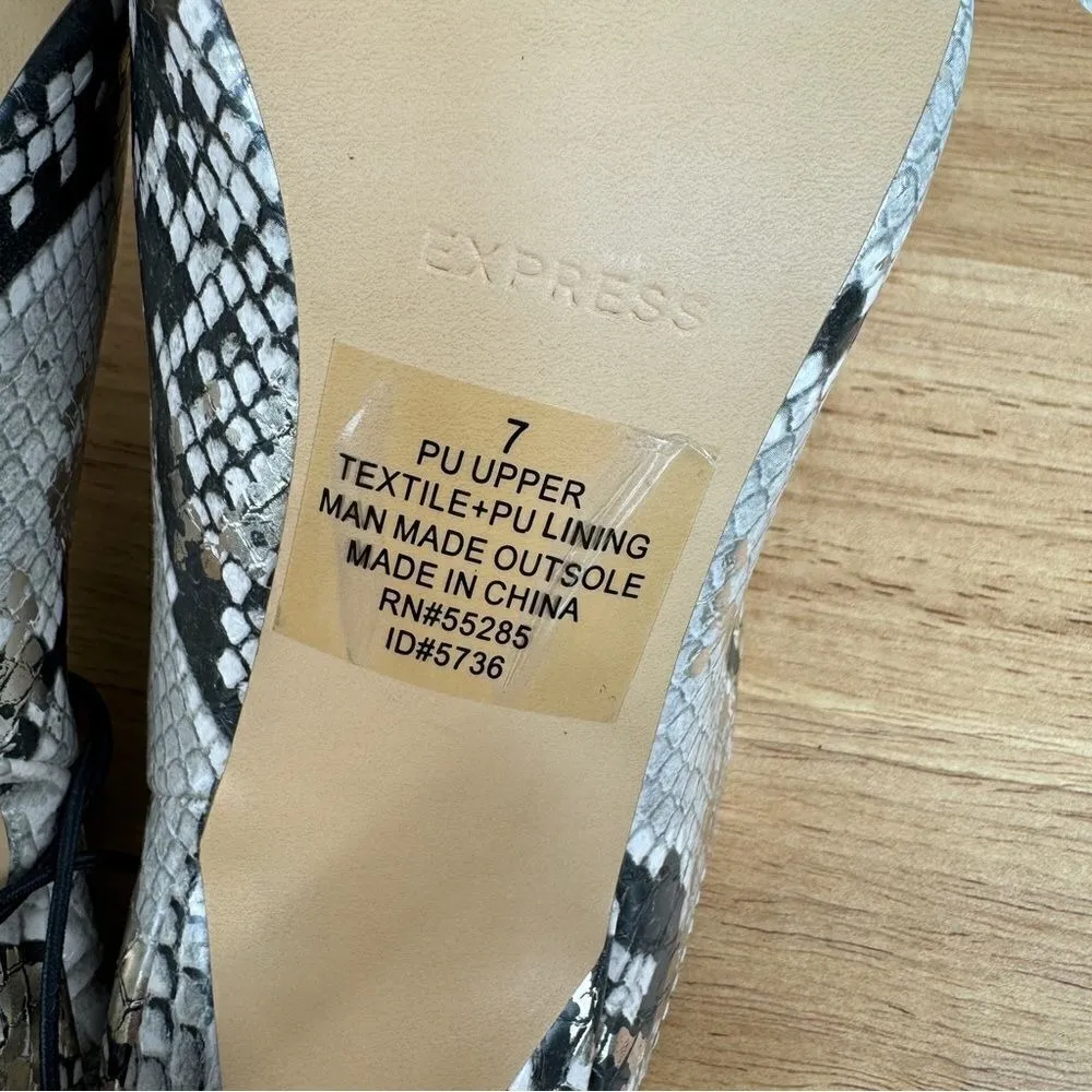 Express Snake Reptile Print Heeled Mules Shoes Ivory Gold 7 New Pointed‎ Toe - Image 8