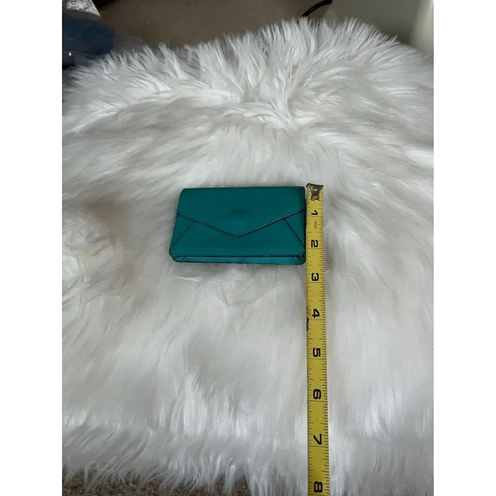 Oakley Teal soft smooth leather snap button mini coin purse cardholder tiny bag - Image 4