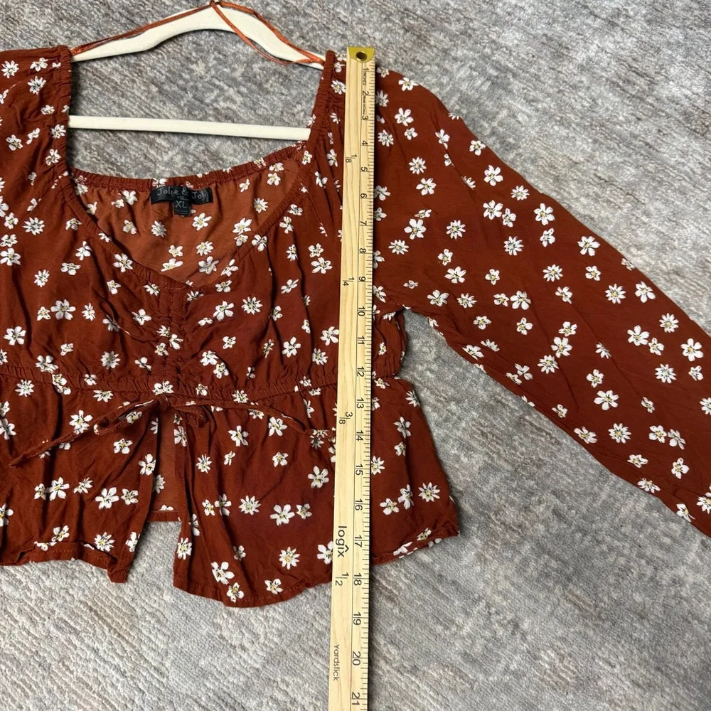 Jolie & Joy Floral Rust Cropped Women's Peasant Milkmaid Style Top Brown Size XL - Image 6