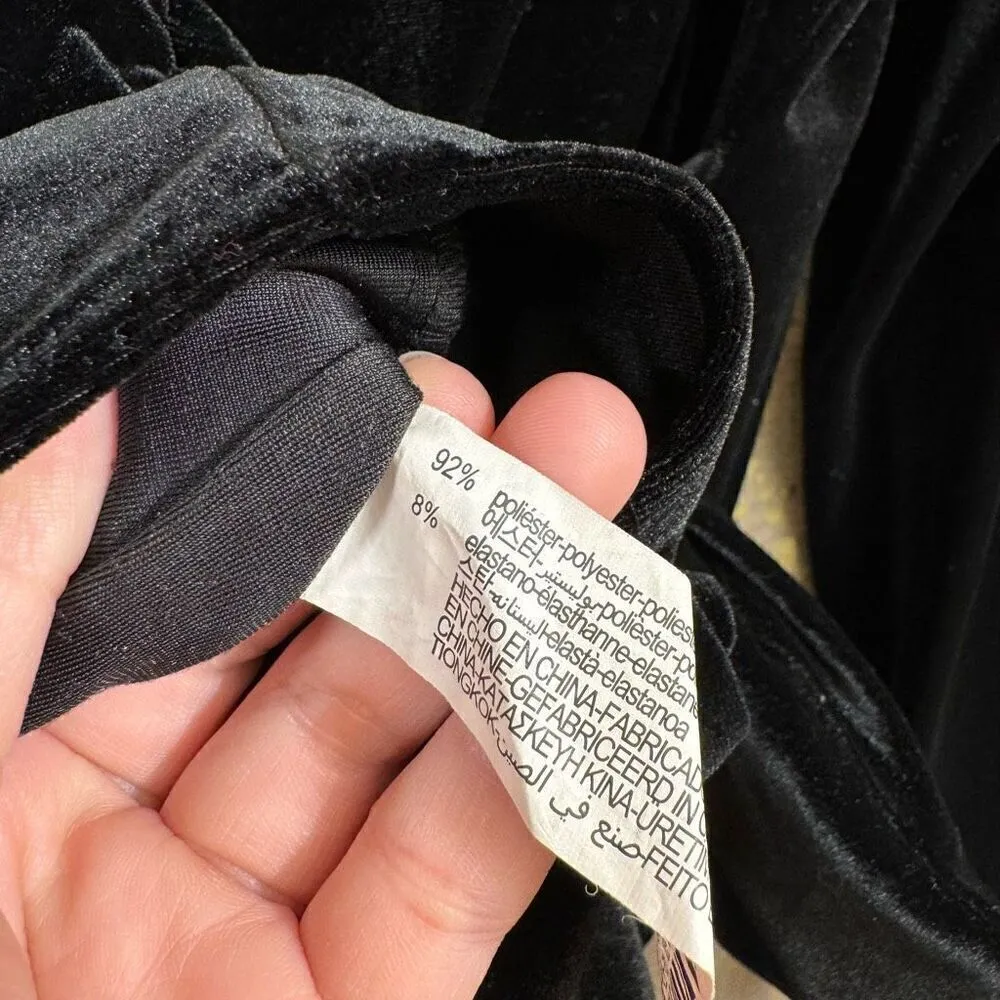 Zara Deep Black Velvet Wrap Front Tie Back Long Sleeve Bouse Medium - Image 7