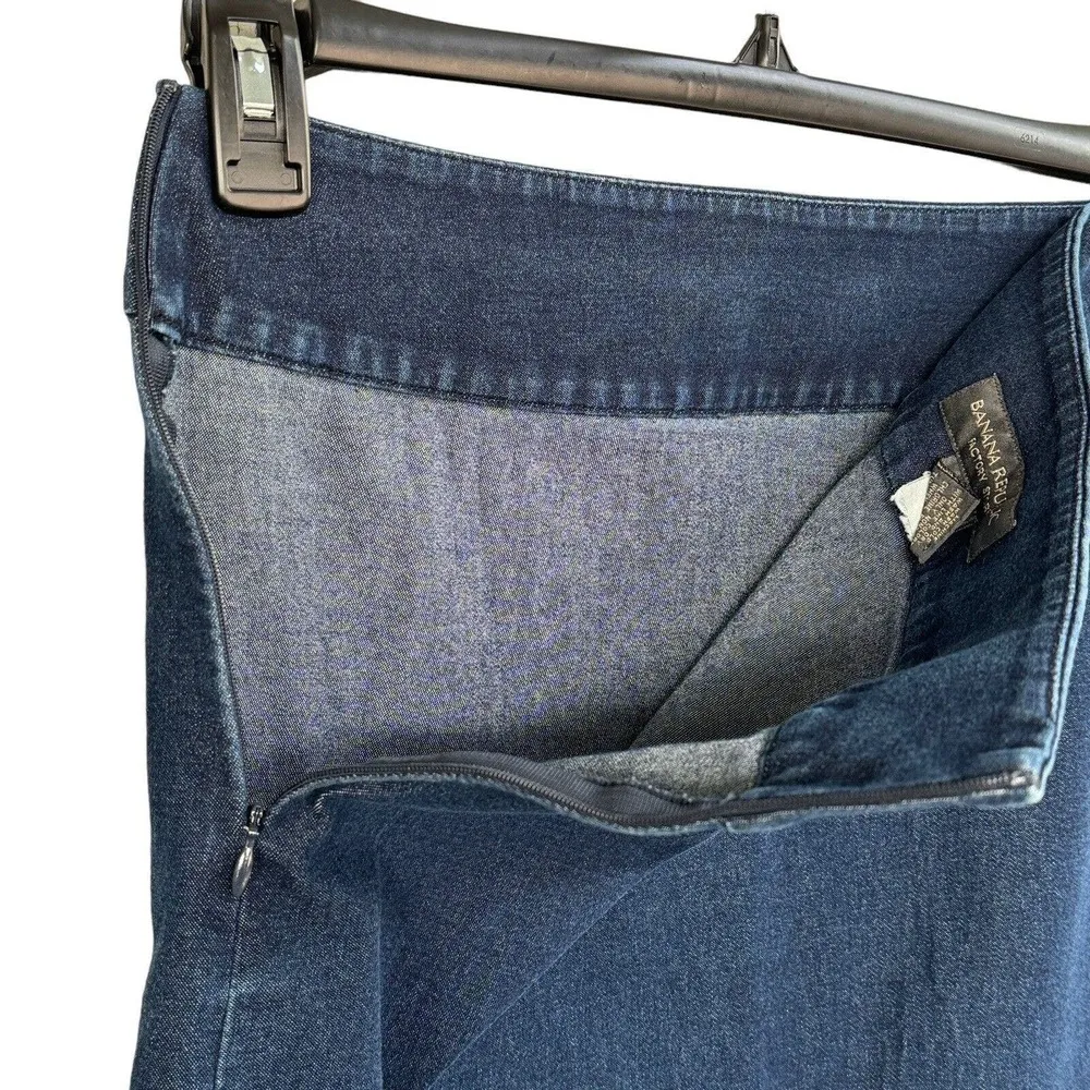 Banana Republic Factory SZ 6 Mini Jean Skirt Stretch Dark Wash Slits Side Zipper - Image 4
