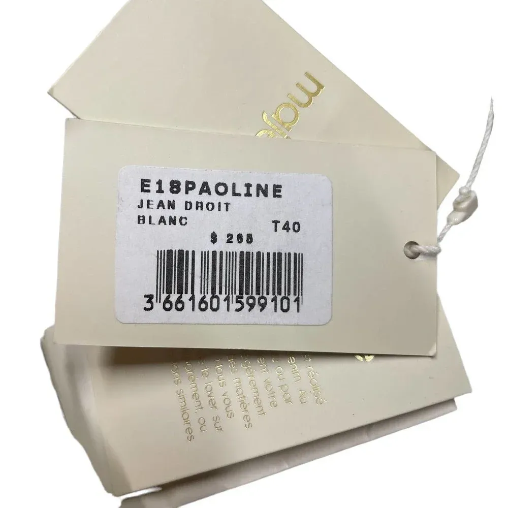 Maje Acid Wash Straight‎ Leg Jeans White Denim Size 40 / US 8 - Image 14