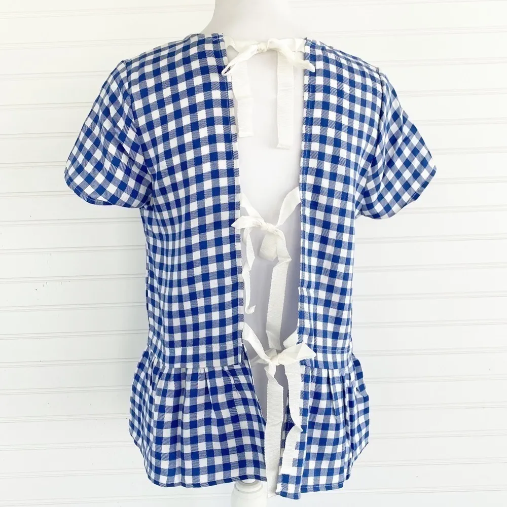 Plaid peplum open back tie blouse NEW - Image 5