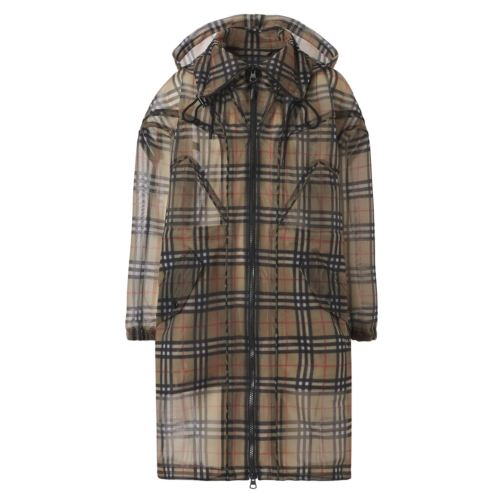 Burberry Nova Check Mesh Plaid Transparent Long Jacket - Image 9