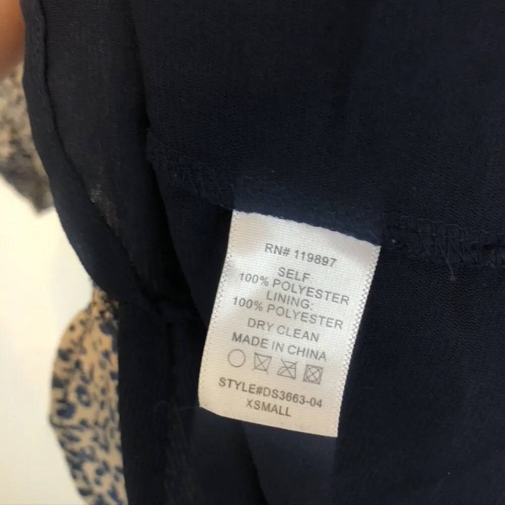 COLLECTIVE CONCEPTS Cream Beige Navy Blue Cheetah Leopard Animal Shirt Dress XS - Image 7