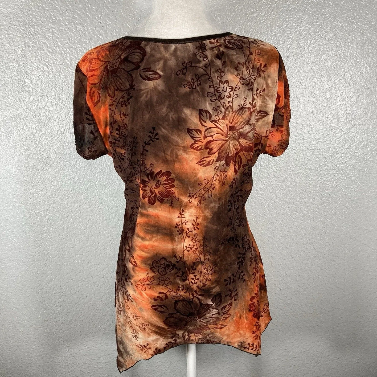 Velvet Burnout Top M Brown Orange Fairy Grunge Whimsigoth Y2K Cato Keyhole Neck - Image 6