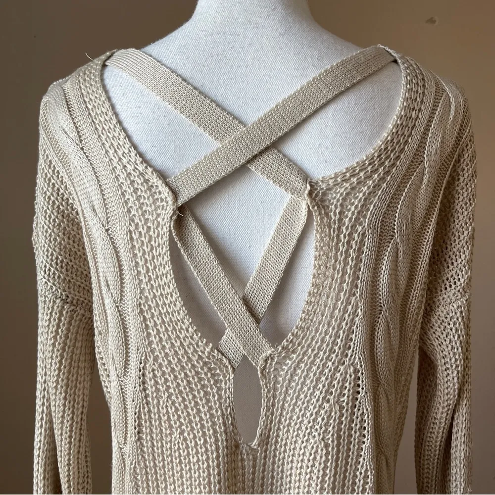 WISHLIST | Tan Knit Cross Back Sweater Sz S/M - Image 4