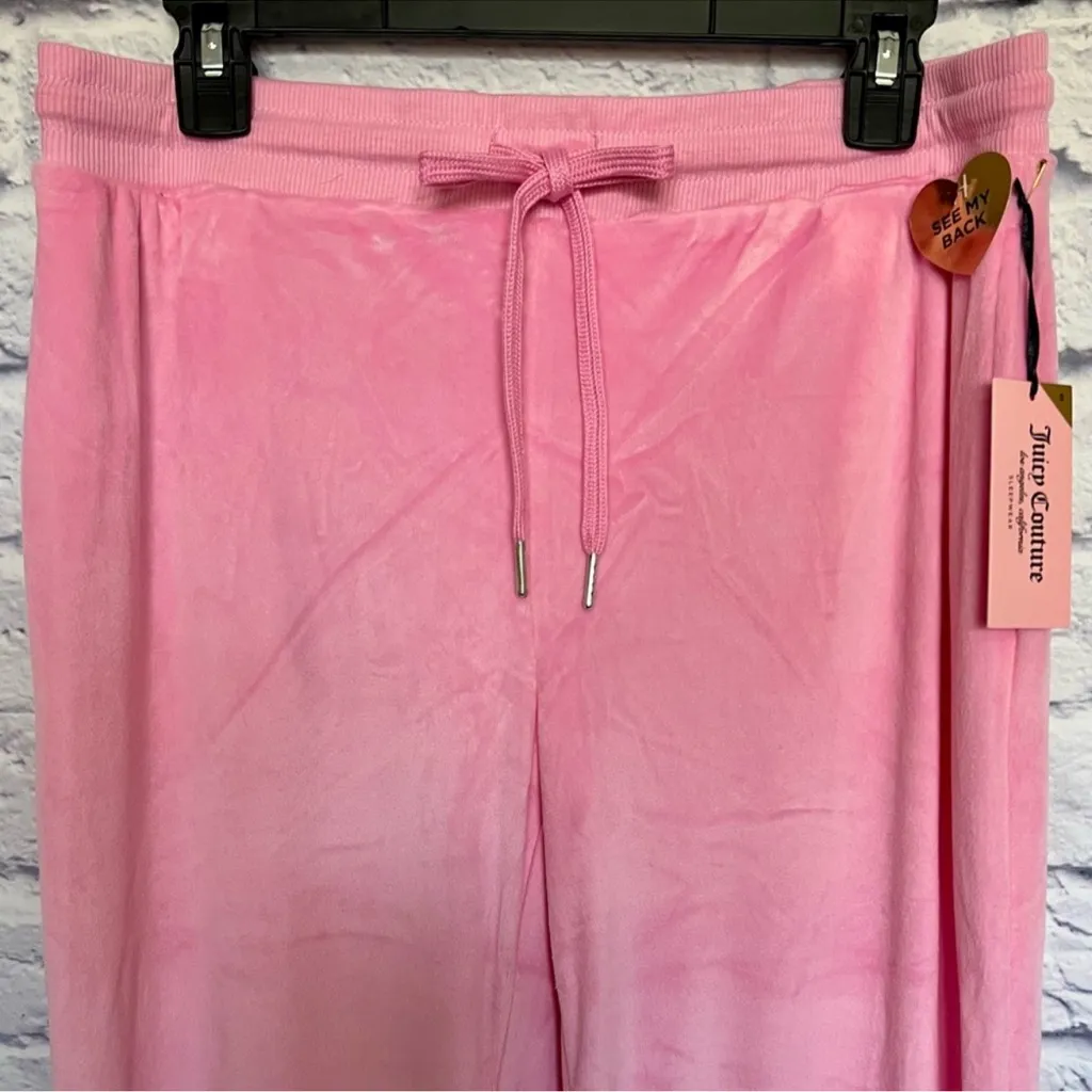 . 👑🩷JUICY COUTURE Pink Velvet Fleece Pants with Rhinestone Detail Y2K LARGE - Image 5