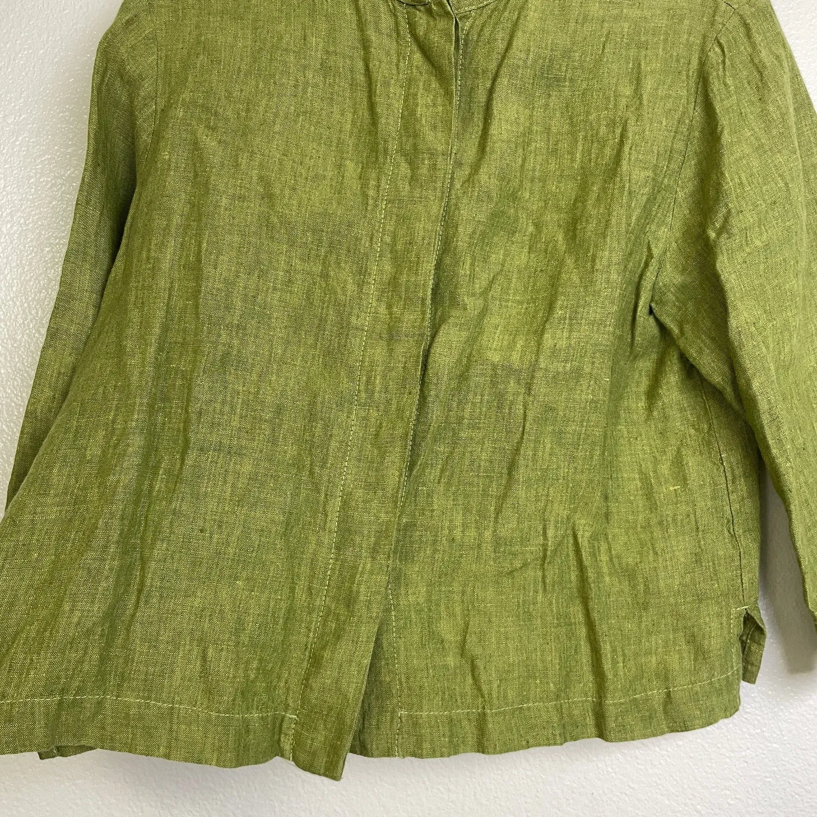 Bryn Walker Linen Top Womens Small Green Button Up Boxy Lagenlook Cropped USA - Image 4