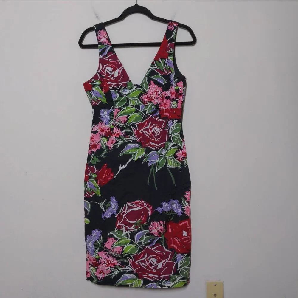 Nicole Miller Womens Sheath Dress Black Knee Length Floral V Neck Sleeveless 10 - Image 10