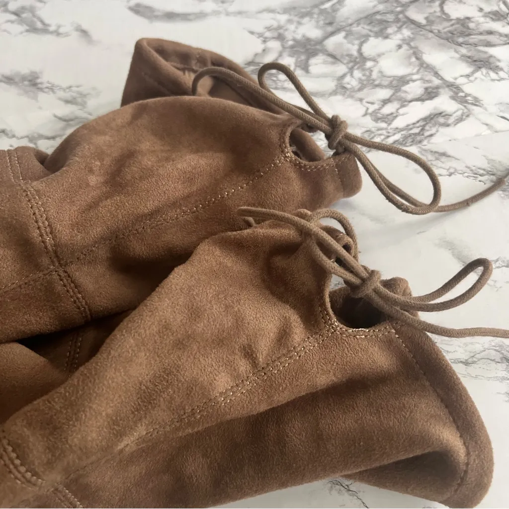 A.N.A. Pixie Boots Over the Knee Faux Suede Low Heel Tan 9 Chic Trendy Date Glam - Image 10