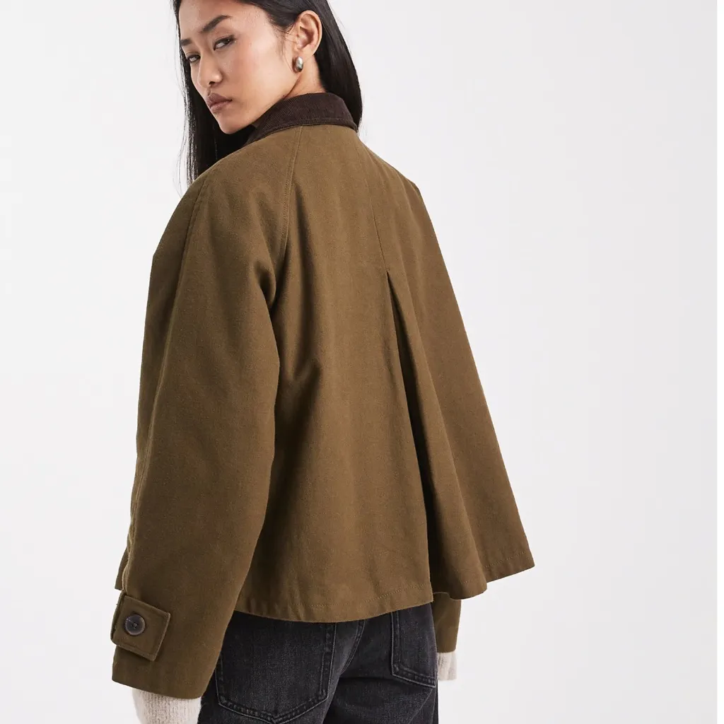 ASOS DESIGN jacket with contrast collar in khaki - Image 2