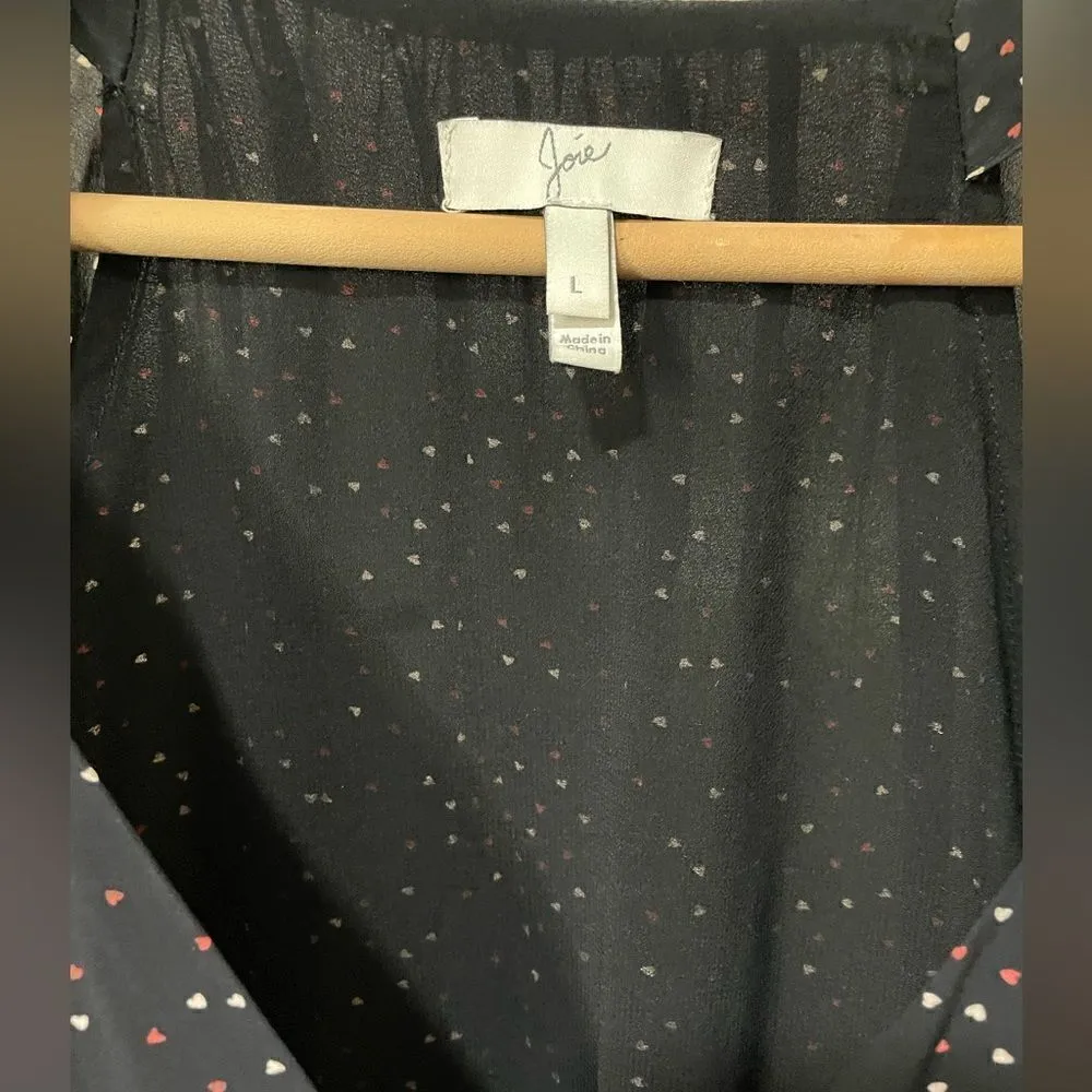 Joie Black Assymetric Hem Ruffled Midi Dress With Hearts Large - Image 2