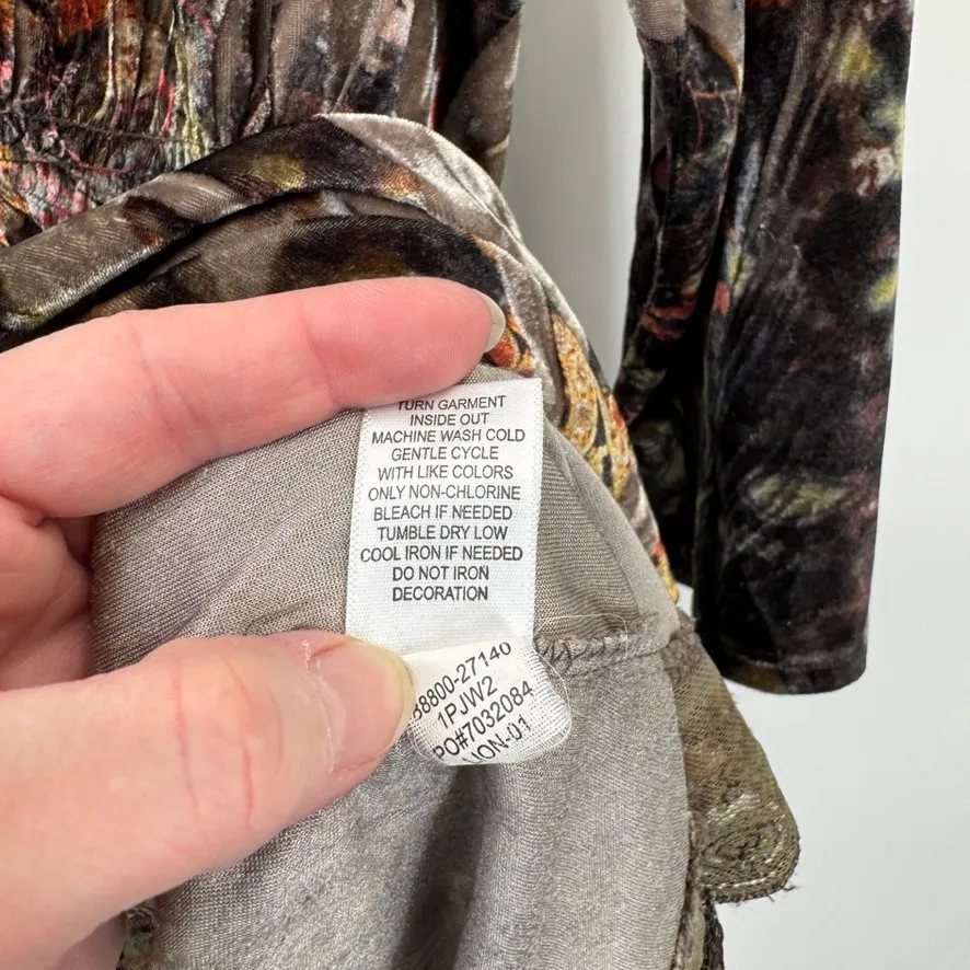 Y2K One World Top Womens 1X Brown Velvet Burnout Butterfly Print Forest Fairy - Image 8